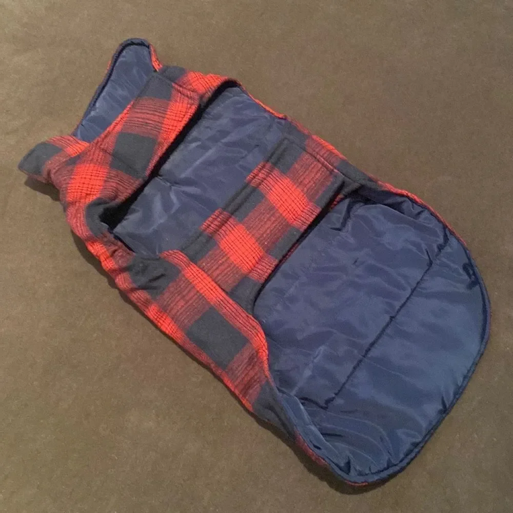 Kouser British Style Red Plaid Winter Dog Coat Jacket Reversible Size L NEW